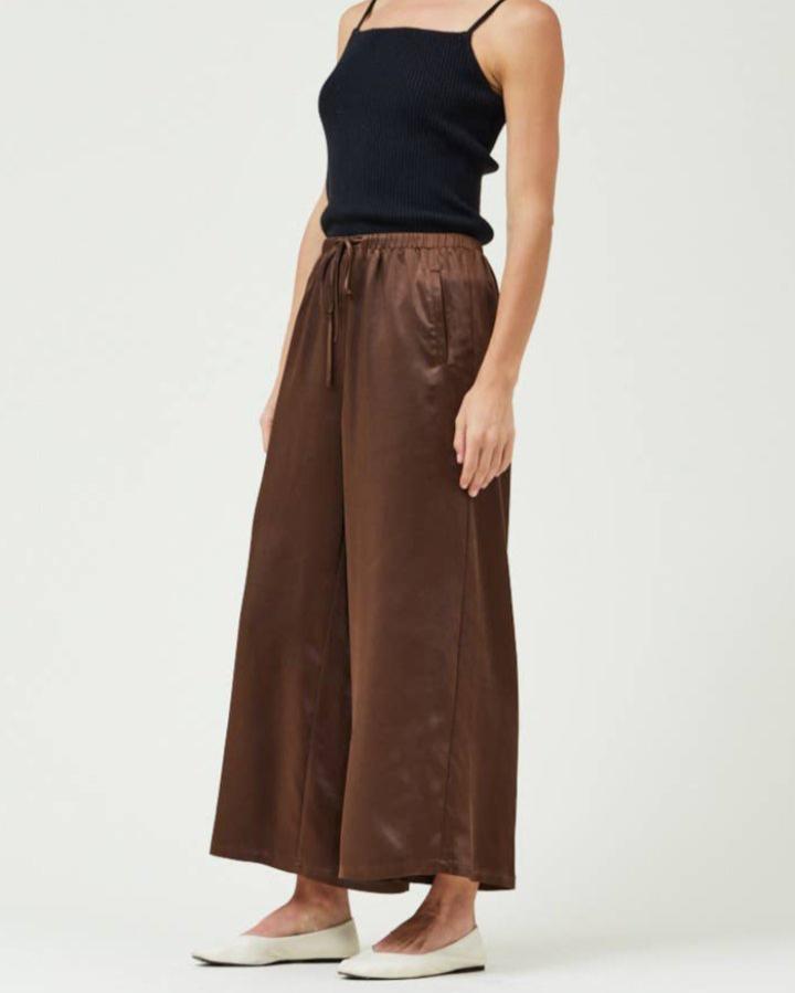 Brown Wide Leg Satin Pants