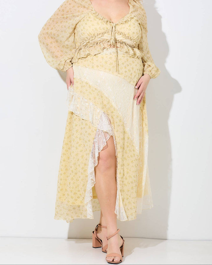 Butter Floral Ruffle Maxi Skirt