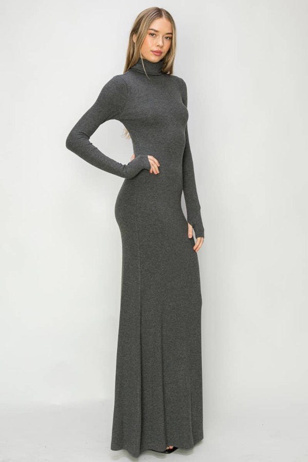 Charcoal Turtleneck Maxi Dress