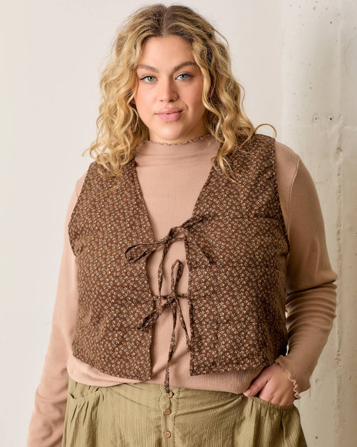 Chocolate Floral Quilted Vest