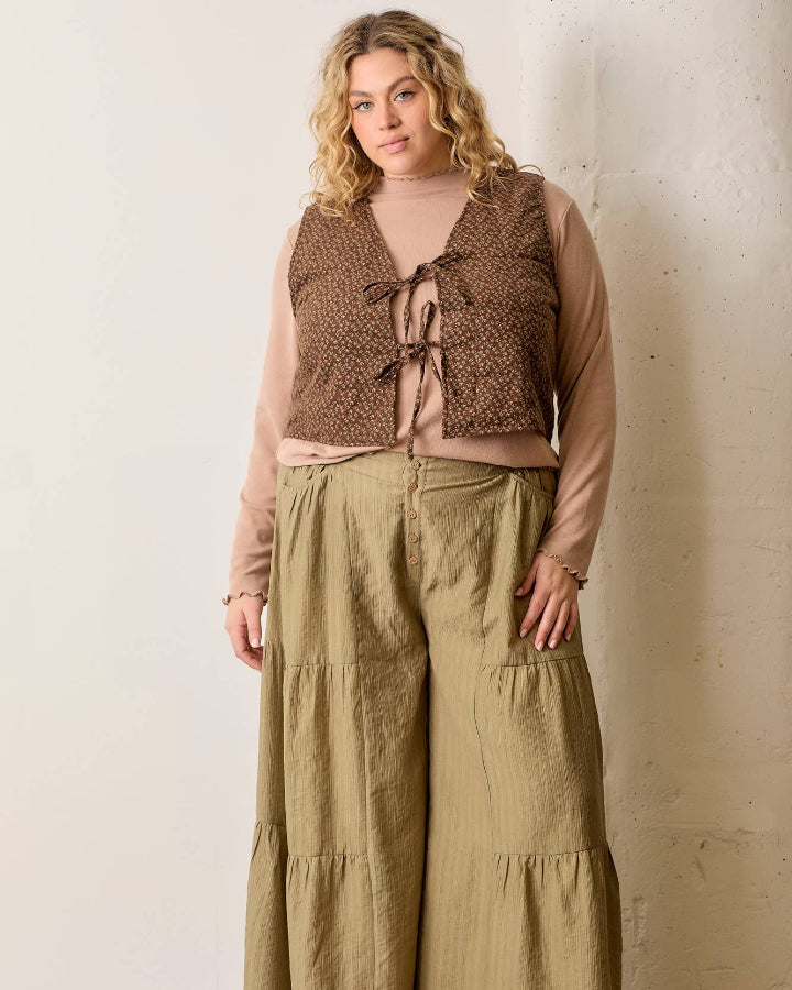 Chocolate Floral Quilted Vest
