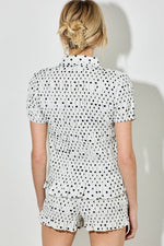 Polka Dot Smocked Collared Top