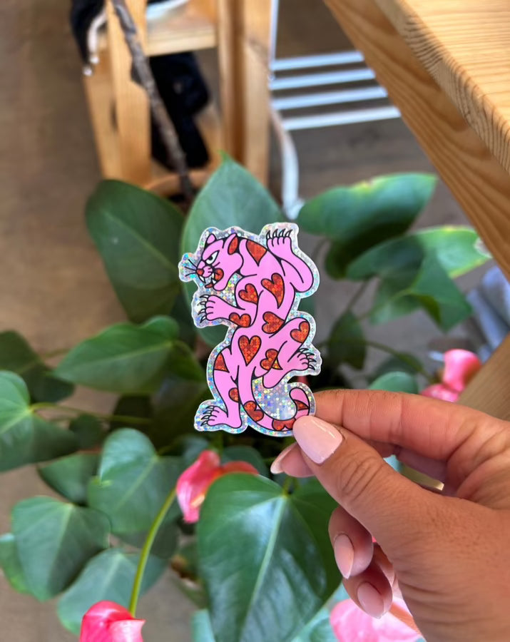 Heart panther glitter sticker