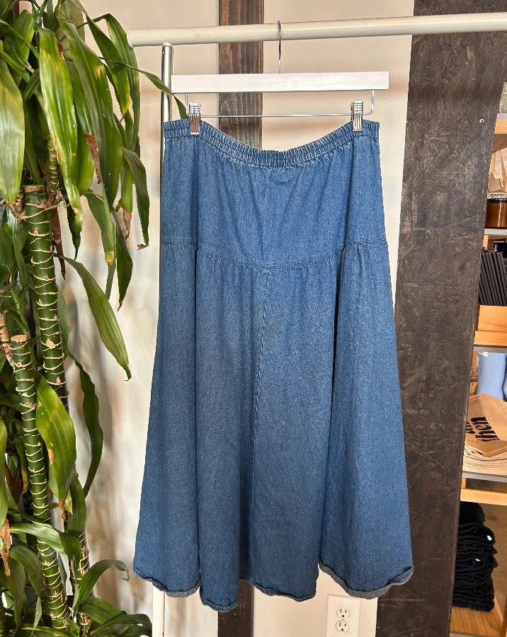 Vintage Denim Tiered Maxi Skirt