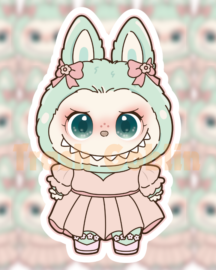 Pink Pastel Dress Labubu Vinyl Sticker