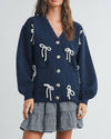 Navy Bow Applique Cardigan