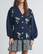Navy Bow Applique Cardigan