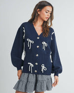 Navy Bow Applique Cardigan