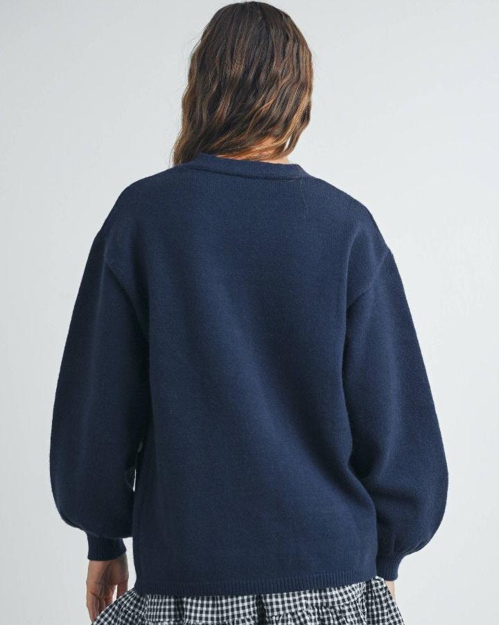 Navy Bow Applique Cardigan