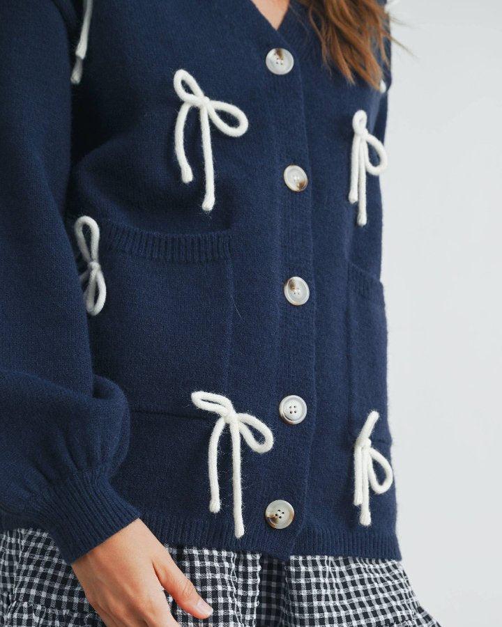 Navy Bow Applique Cardigan