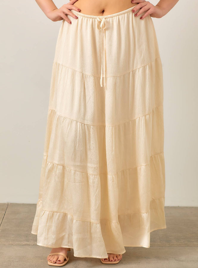Cream Crinkle Satin Skirt