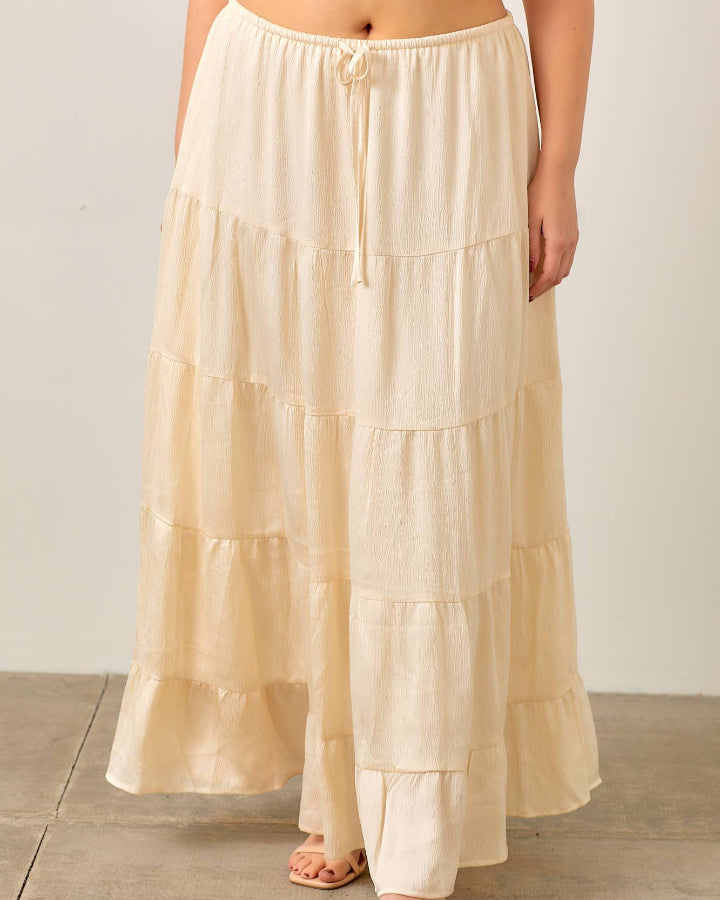 Cream Crinkle Satin Skirt