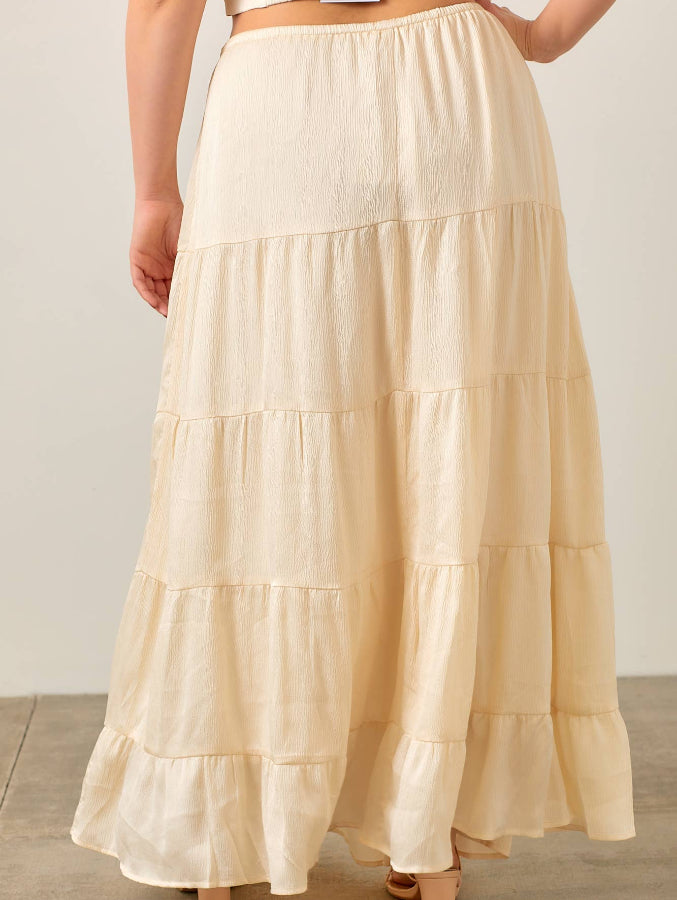 Cream Crinkle Satin Skirt