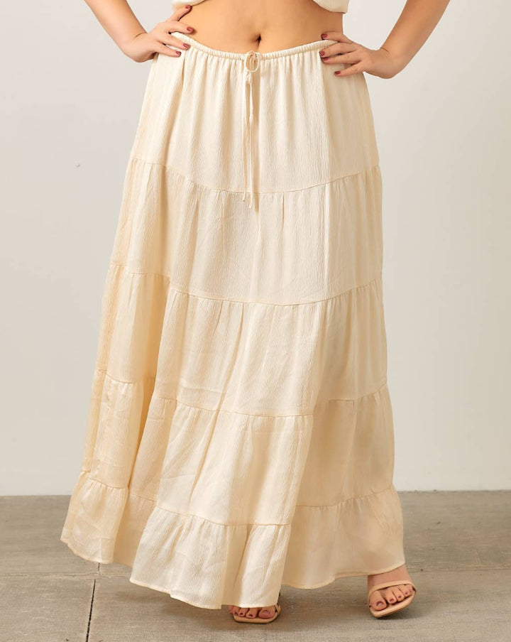 Cream Crinkle Satin Skirt