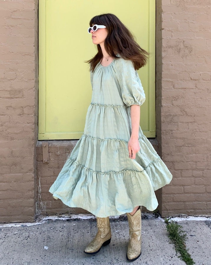 Sage Puff Sleeve Dress