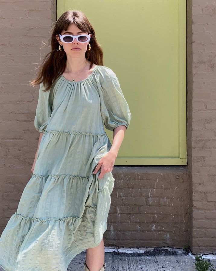Sage Puff Sleeve Dress