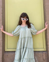 Sage Puff Sleeve Dress