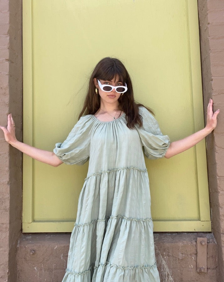 Sage Puff Sleeve Dress