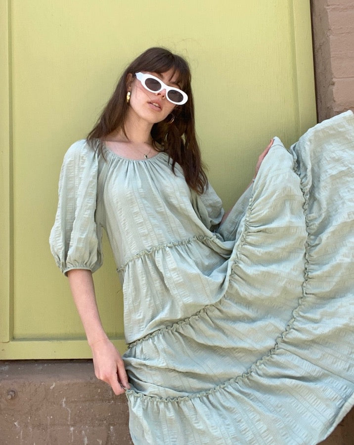 Sage Puff Sleeve Dress