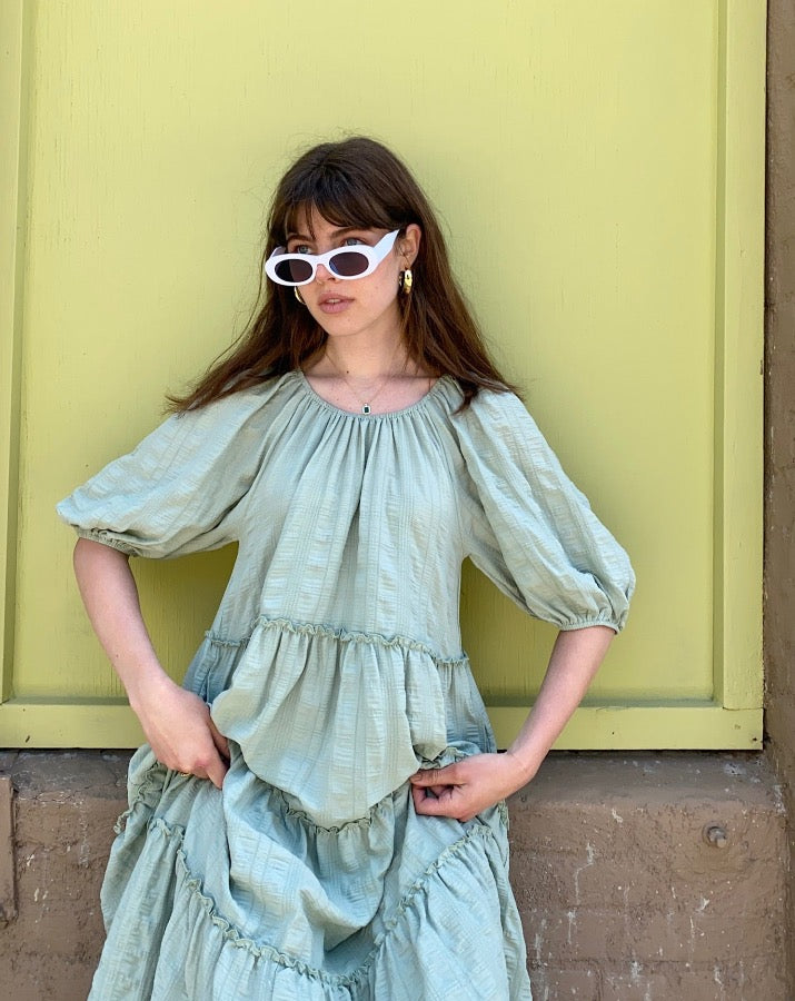 Sage Puff Sleeve Dress