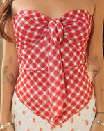 Strawberry Gingham Sweetheart Tie Top