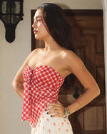 Strawberry Gingham Sweetheart Tie Top