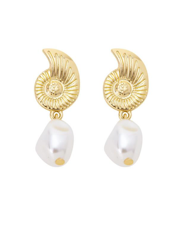 Textured Nautilus Pearl Earrings