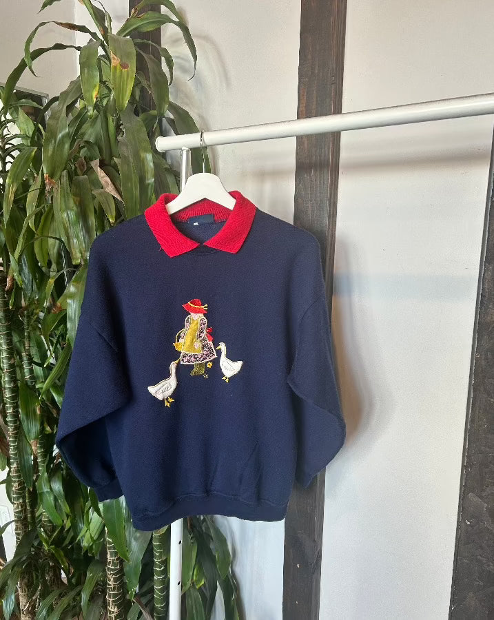 Vintage Collared Embroidered Sweatshirt