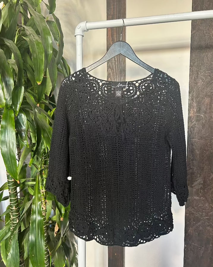 Vintage Black Crochet Peasant Top