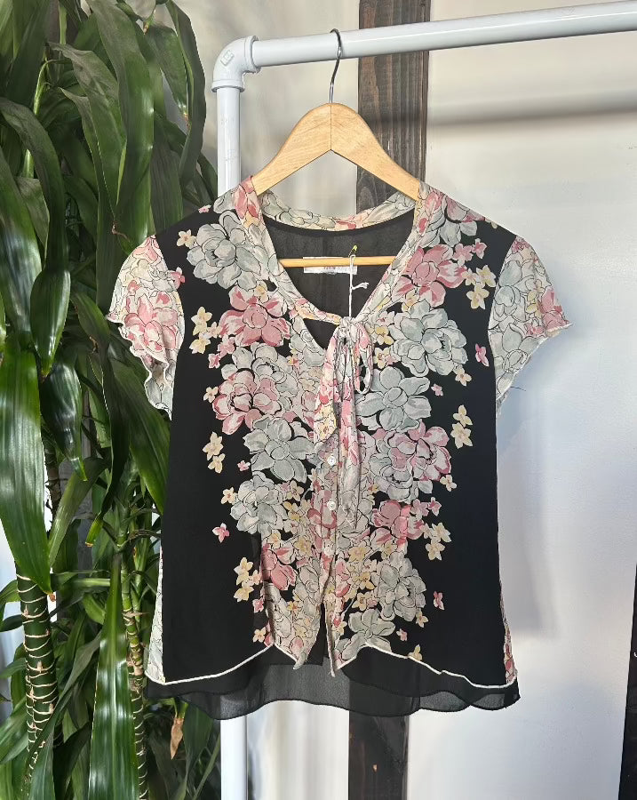Vintage Floral Tie Blouse