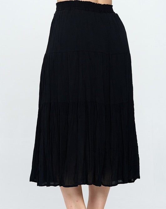 Black Tiered Midi Skirt