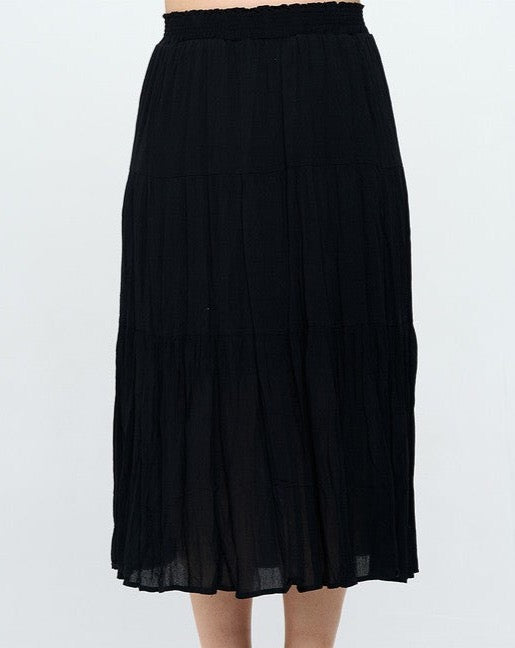 Black Tiered Midi Skirt