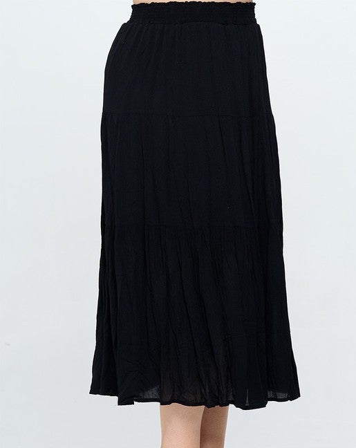 Black Tiered Midi Skirt