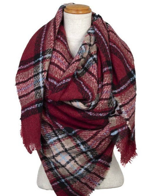 Plaid Burgundy Wrap Scarf