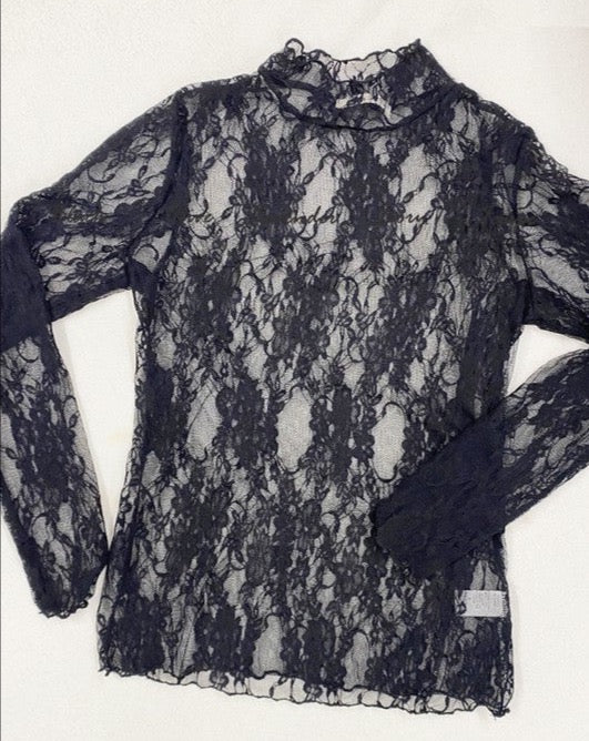 Black Lace Mock Neck Top