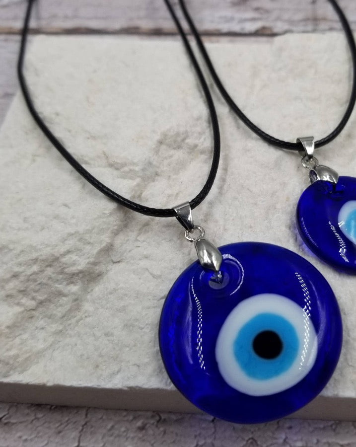 Large Glass Blue Evil Eye Necklace