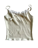 Off White Lace Trim Satin Bow Cami