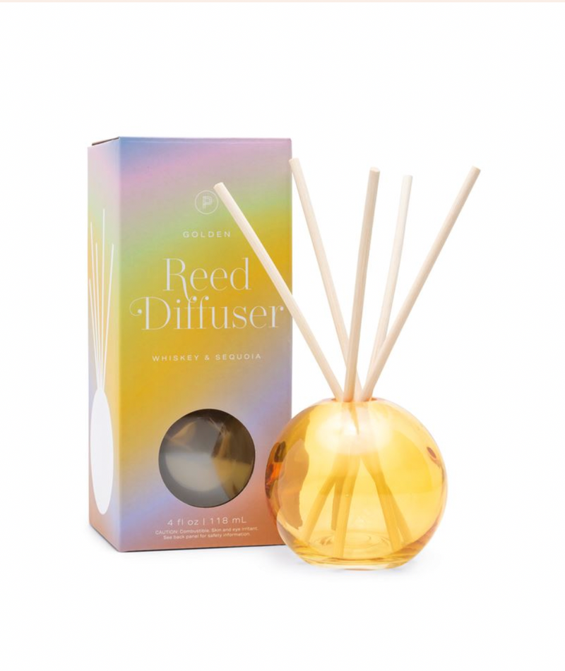 REALM 4 FL OZ YELLOW BUBBLE REED DIFFUSER GLASS - GOLDEN: WHISKEY & SEQUOIA