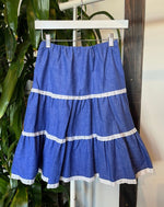 Vintage Tiered Lace Chambray Skirt