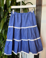 Vintage Tiered Lace Chambray Skirt
