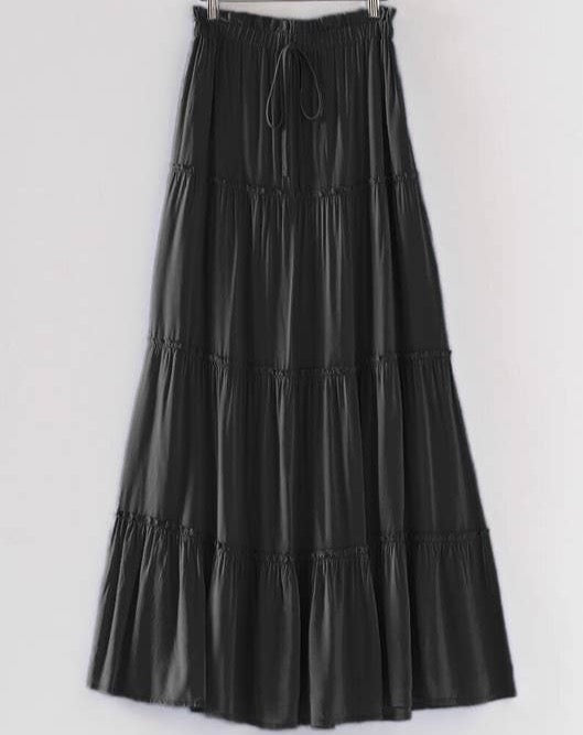 Black Ruffle Tiered Drawstring Skirt