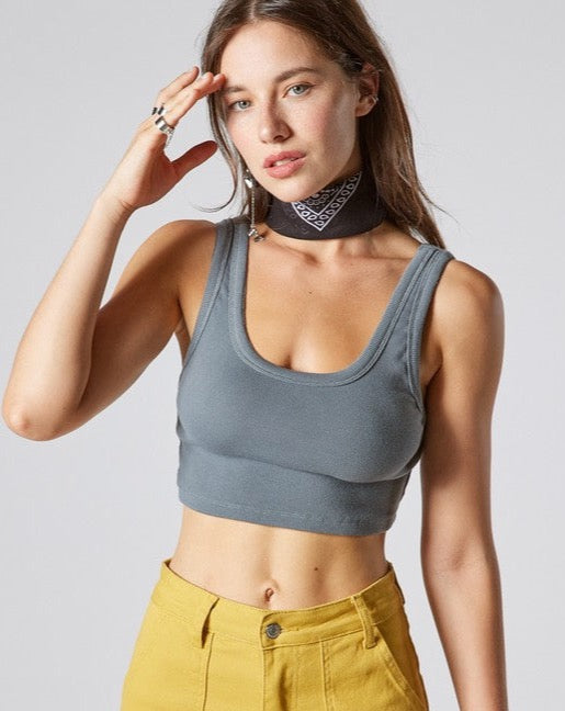 Grey Baby Rib Cropped Tank