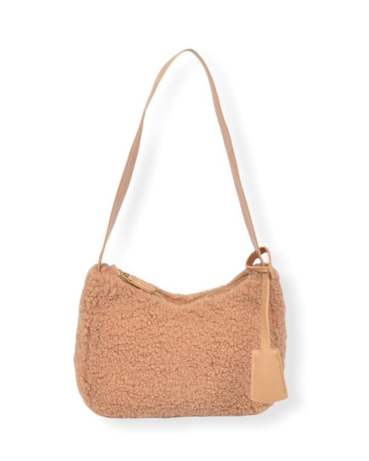 Tan Faux Sherpa Shoulder Bag
